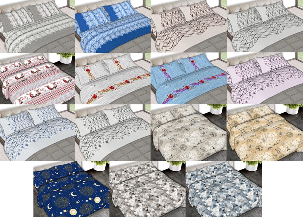 Completo Lenzuola Letto In 100% Cotone Made In Italy Disegni Assortiti C.N - Piazza E Mezza - Perla Rosso