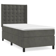 Letto singolo | Letto per adulti | Giroletto a Molle con Materasso Grigio Scuro 90x200 cm Velluto