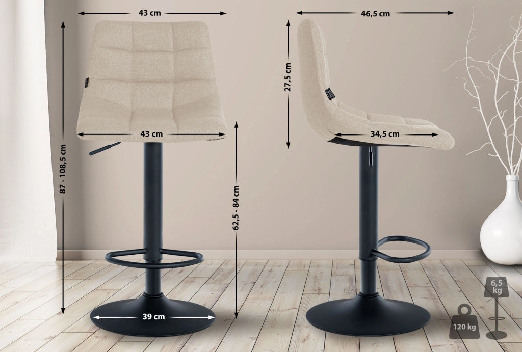 Set di 2 sgabelli da bar Jerry Fabric crema,nero
