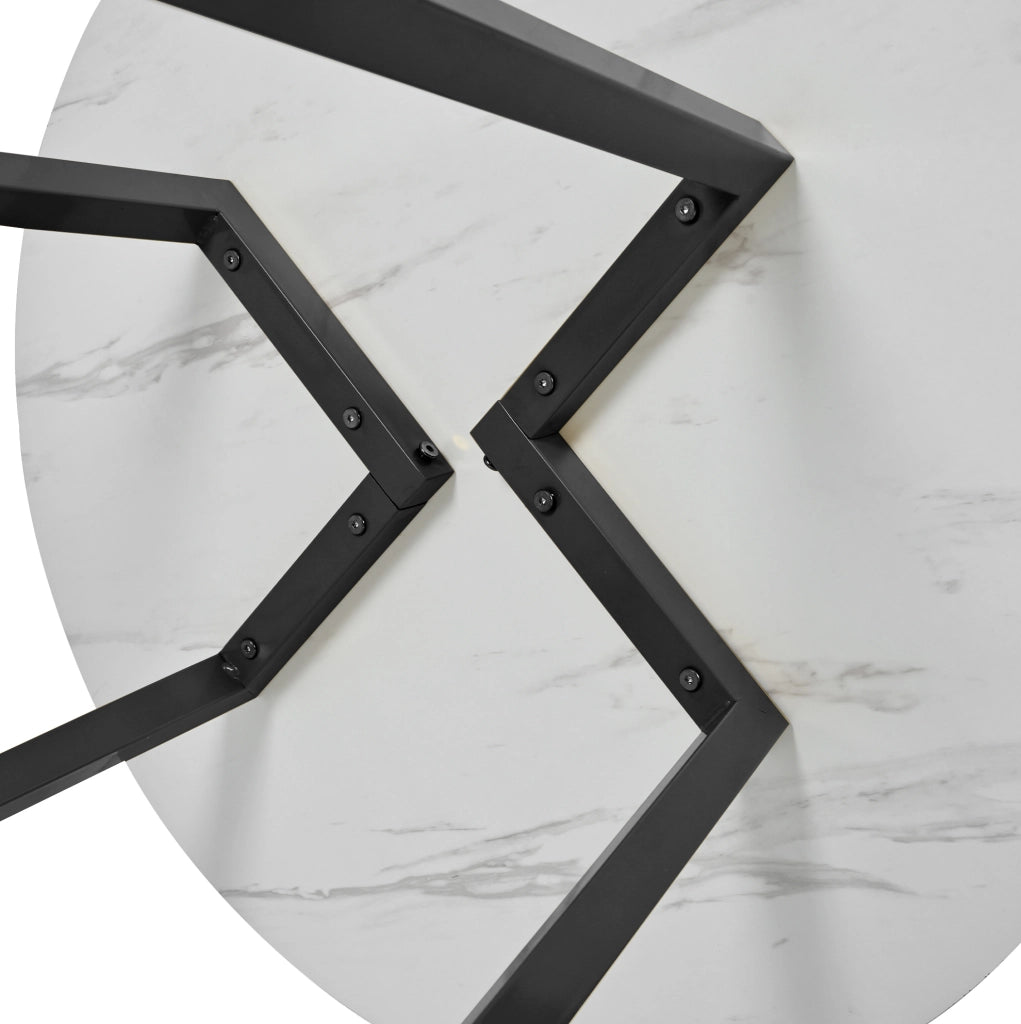 Tavolo da pranzo rotondo 80x75 cm con piano effetto marmo; gambe regolabili in MDF bianco
