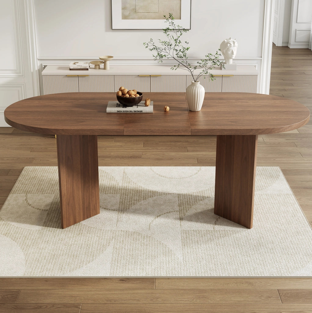Tavolo da pranzo moderno per 6-8 persone con angoli arrotondati; piano 18 mm; colore noce
