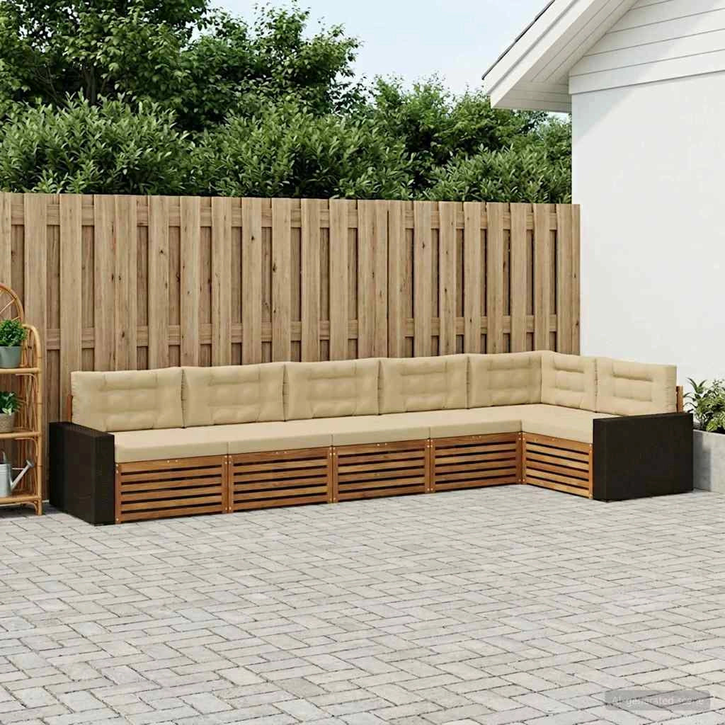 Set di divani da esterno 6 pz Naturale e Beige Poliestere 3383426