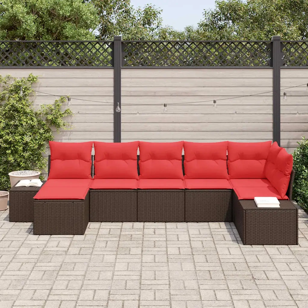 Set Divano da Giardino con cuscino 7 pcs Marrone polyrattan 3347154