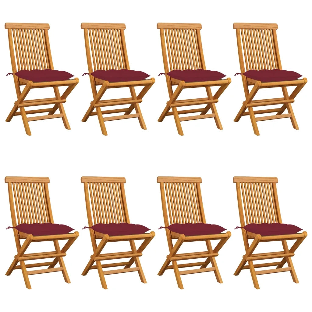 Sedie da Giardino con Cuscini Rosso Vino 8 pz Massello di Teak cod mxl 42309