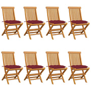 Sedie da Giardino con Cuscini Rosso Vino 8 pz Massello di Teak cod mxl 42309