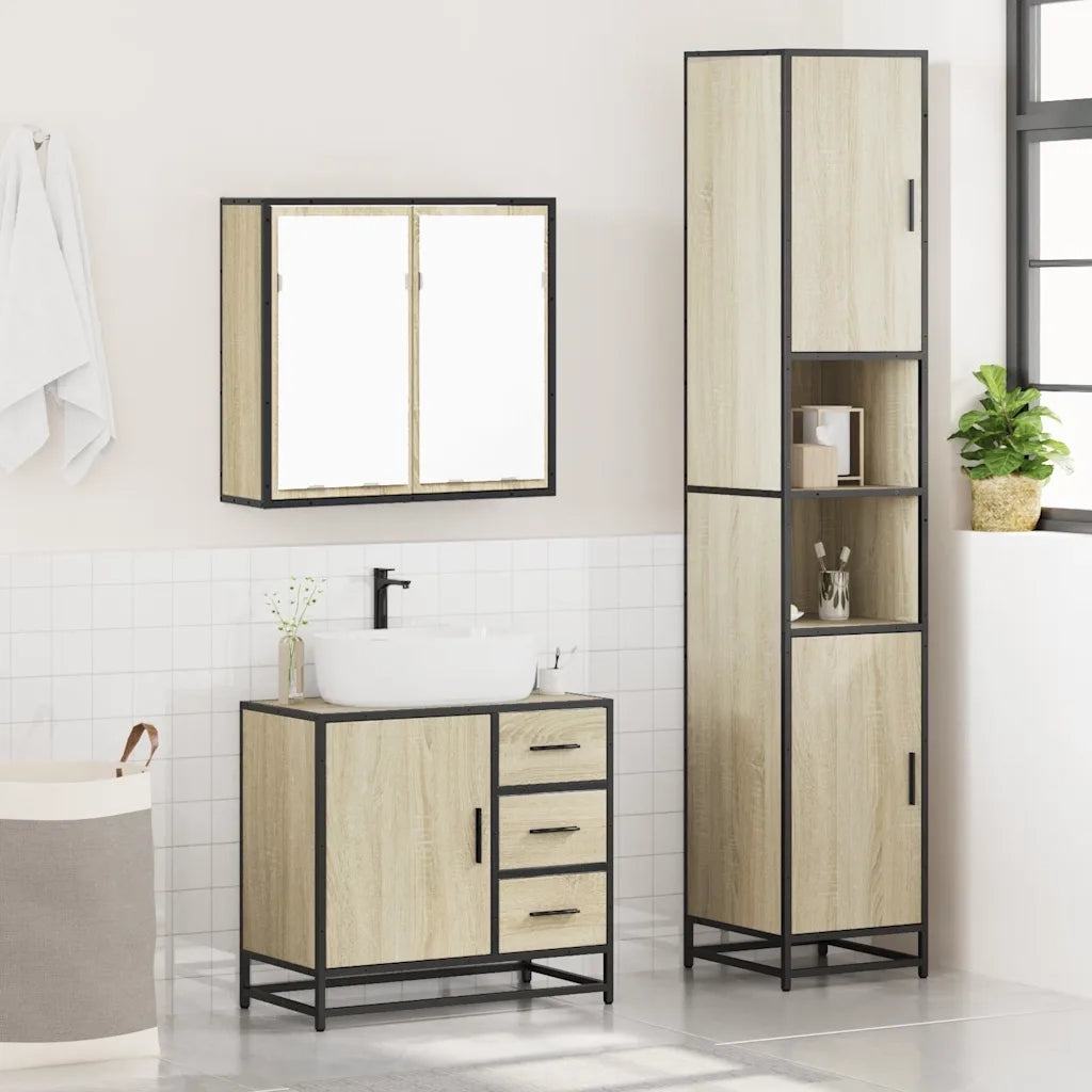 Set Mobili da Bagno 3 pz Rovere Sonoma in Legno Multistrato 3301076