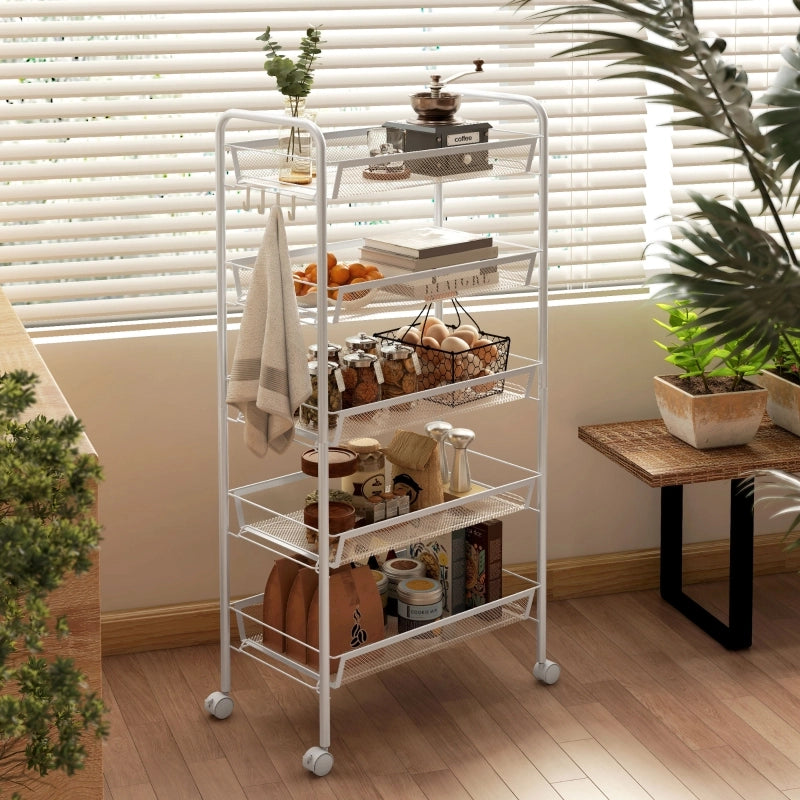CARRELLO DA CUCINA A 5 CESTELLI 45 x 26,5 x 106 cm Acciaio Bianco