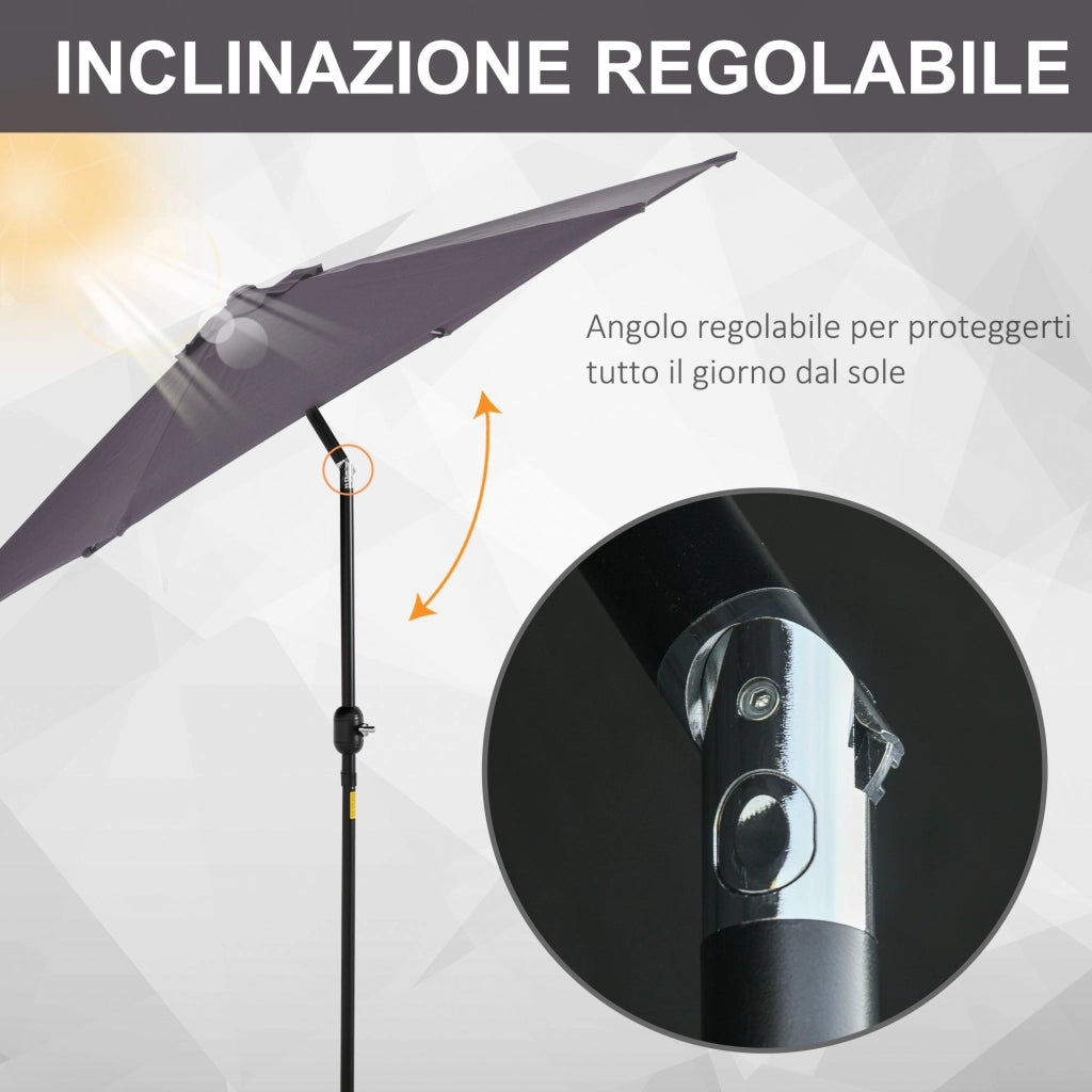 Ombrellone da Giardino Ø2,7x2,35 m Palo Ø38 mm in Alluminio e Tessuto in Poliestere Grigio