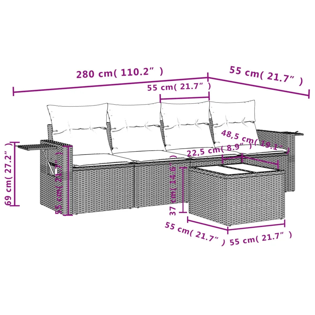 Set Divano da Giardino 5 pz con Cuscini Beige in Polyrattan 3252225