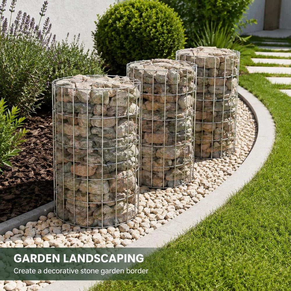 Gabion Raised Beds, 3 Pieces, Round, Galvanized Steel, 30x50 Cm