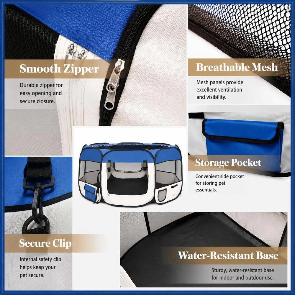 Foldable Puppy Playpen With Carrying Bag, Blue, 145x145x61 Cm