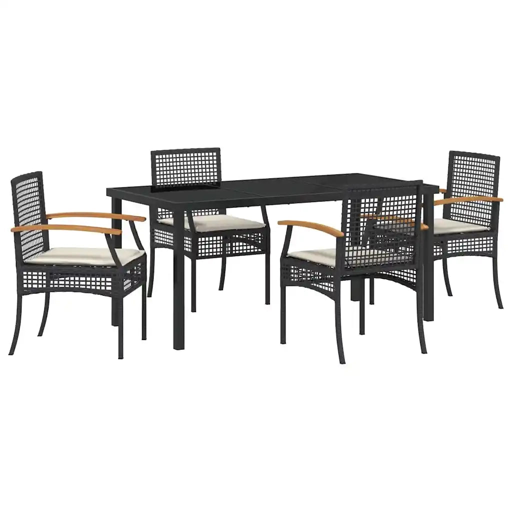 Set da Pranzo per Giardino con cuscino 5 pcs Nero Rattan 3380816