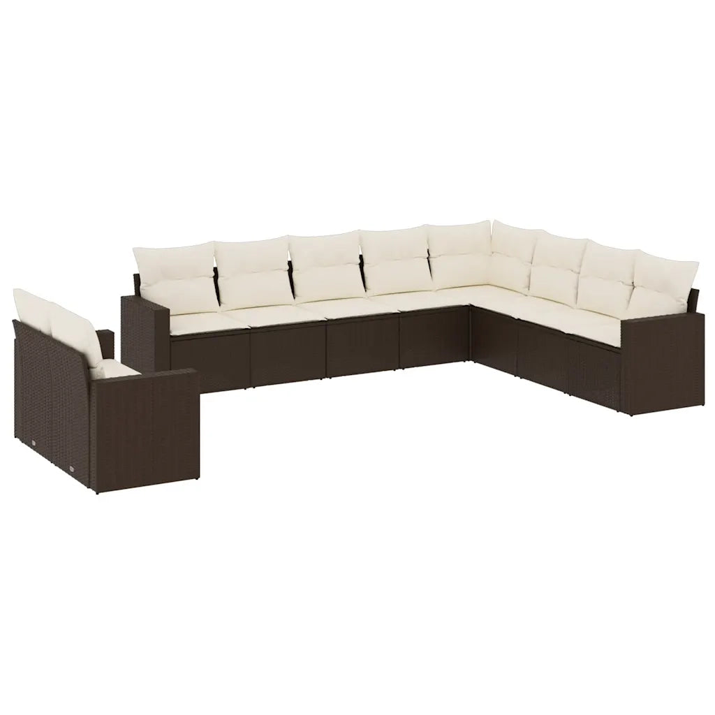 Set Divani da Giardino 10pz con Cuscini in Polyrattan Marronecod mxl 92396