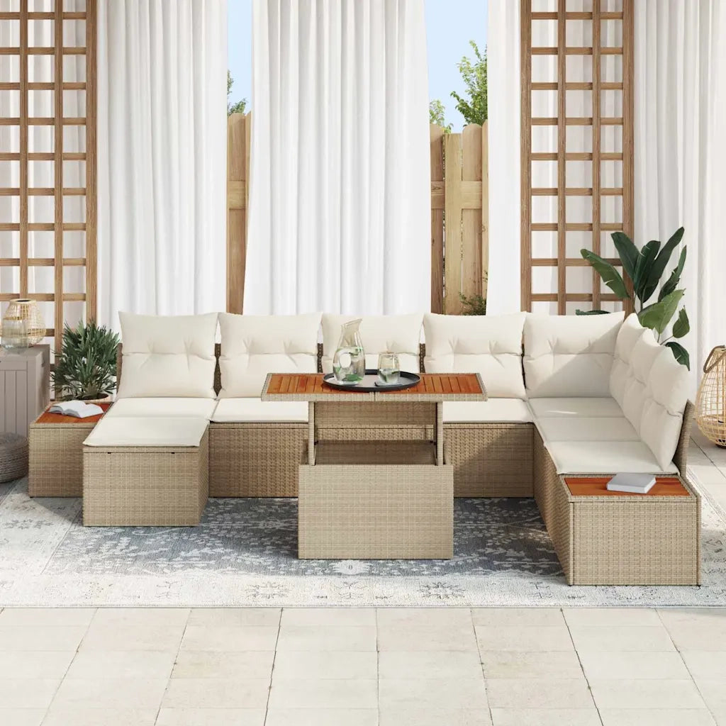 Set Divano da Giardino 9 pcs Beige Poly Rattan