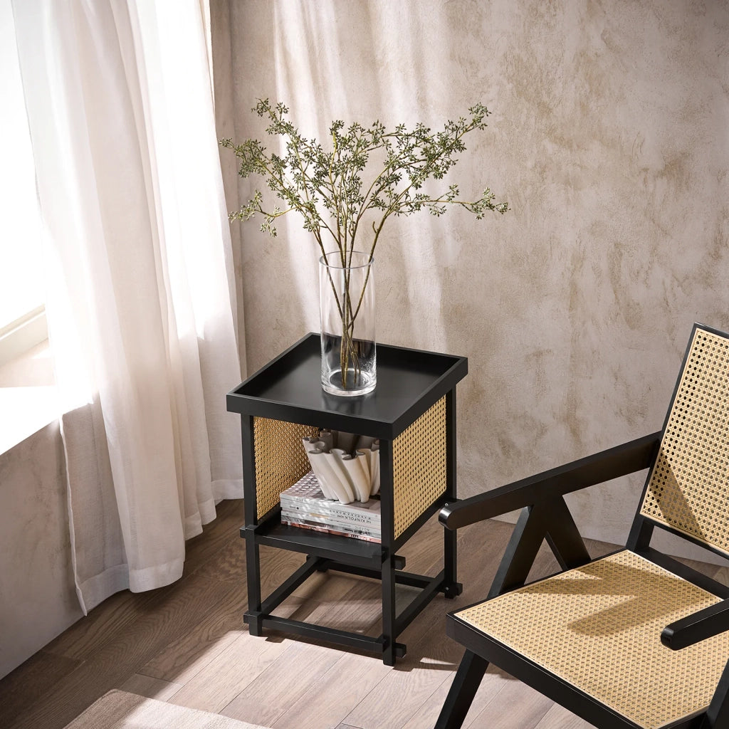 HFBT03-SCH - Tavolino da caffè, comodino, comodino, tavolino da balcone, tavolino da divano, colore nero, 40 x 60 x 40 cm