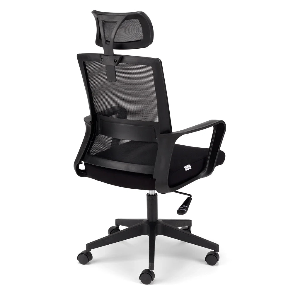 Sedia Girevole da Ufficio Dakar, massima Ergonomica, Schienale Alto e Poggiatesta Regolabile, Supporto Lombare Reclinabile, Rete Traspirante, Alzata a Gas, colore Nero