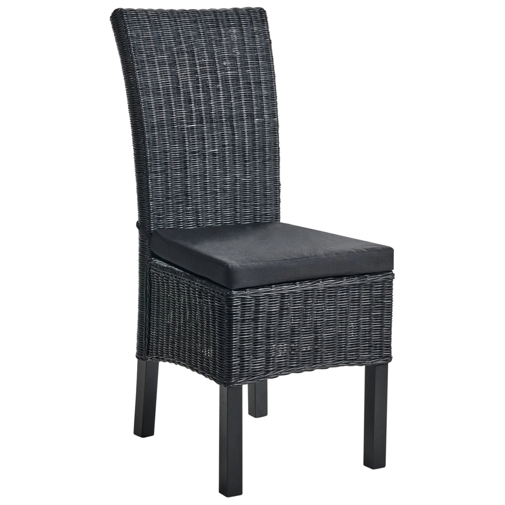 Set di 2 sedie da pranzo in rattan intrecciato con schienale alto per soggiorno colore nero