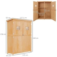 Casetta da Giardino Legno con Porta Doppia, Mensole e Finestre, 127.5x50x164cm