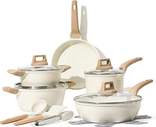 Set di cottura 14 pezzi, composto da una padella da 24/28 cm, 18/20/24 cm padella con coperchio e accessori da cucina, non tossico, compatibile con tutti i forni.