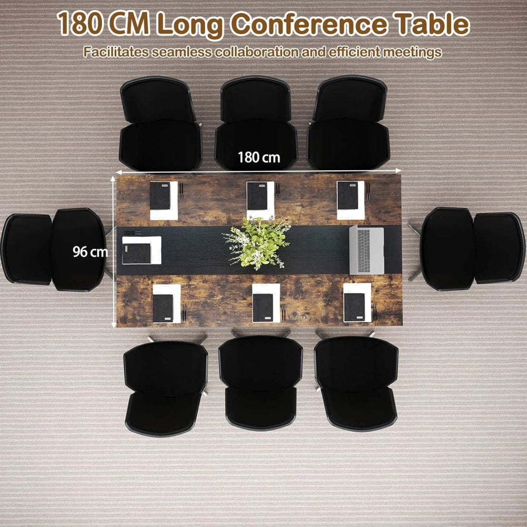 Tavolo da conferenza, grande tavolo da riunione rettangolare per 6-8 persone, con passacavi e ripiano portaoggetti, postazione di lavoro per sala riunioni, ufficio, 180 x 96 x 76 cm