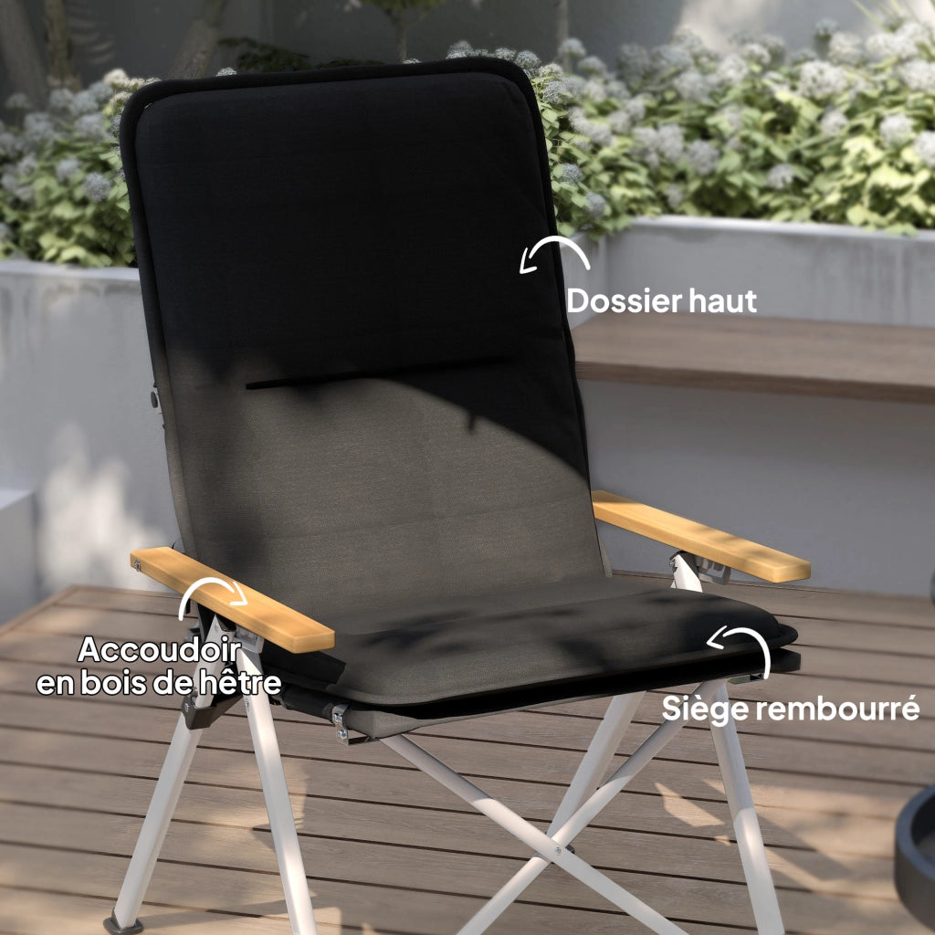 Sedia da camping pieghevole con schienale alto, cuscino amovible e sacco ¨C zephmum ¨C 59x67x96 cm, nera