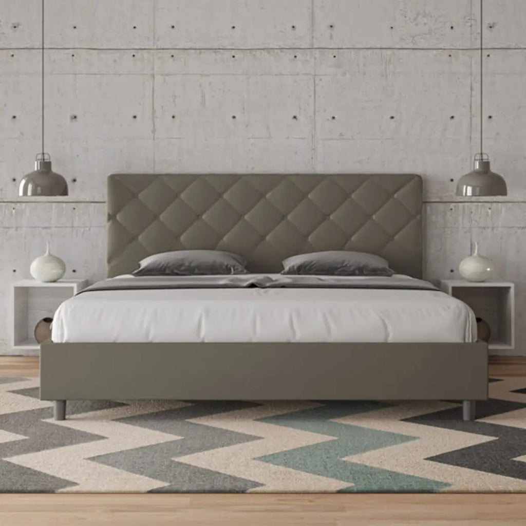 Letto con rete imbottito 180x210 similpelle cappuccino Priya