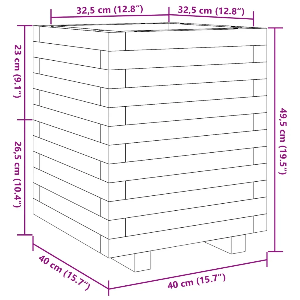 Fioriera | Cassetta per fiori | Vaso da Giardino 40x40x49,5 cm in Legno di Pino Impregnato