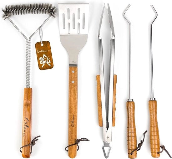 Accessori per barbecue, acciaio inossidabile, set di forchette BBQ di alta qualità, con borsa portatile, set di attrezzi per barbecue perfetto per uomini, con termometro per carne, regalo.