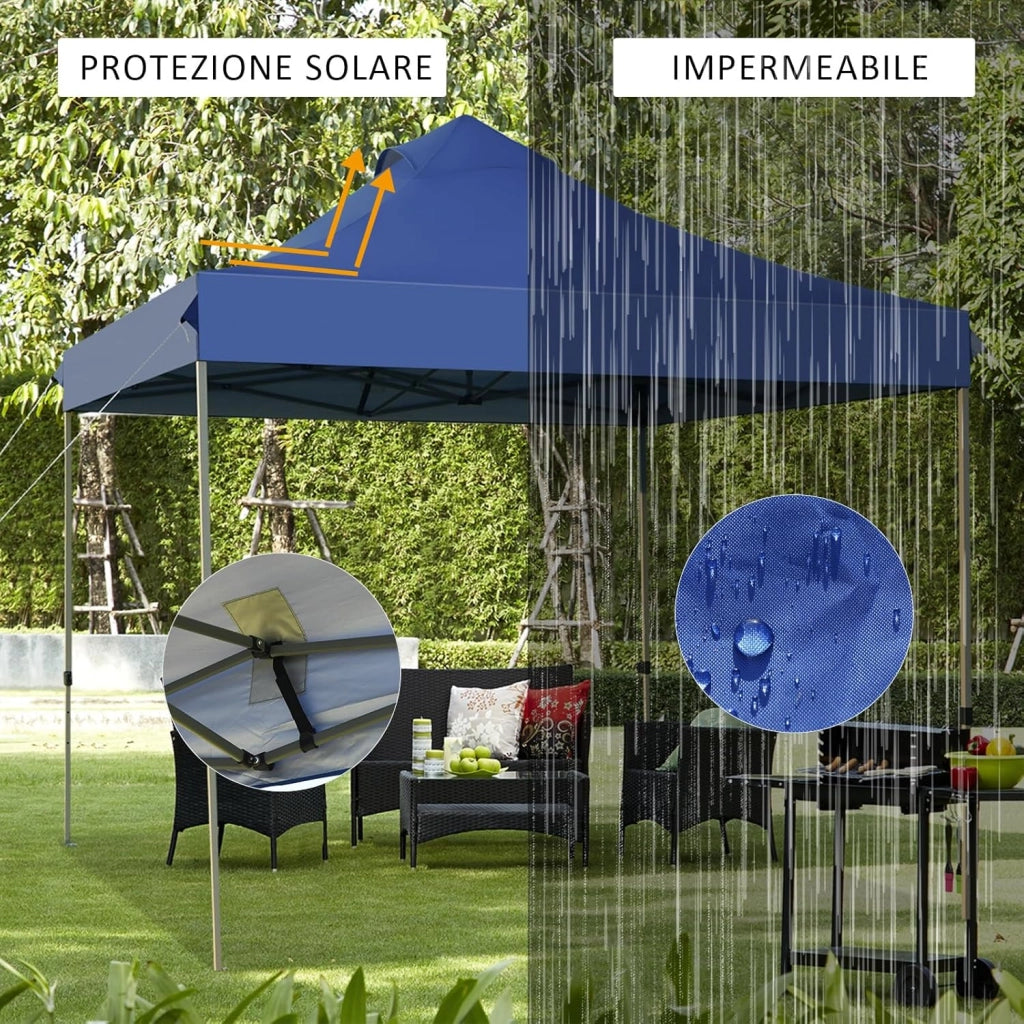 Gazebo Pieghevole da Giardino 3 x 3 m, Gazebo da Esterno con Design Pop Up, Borsa a Ruote, 3 Altezza Regolabile, Ideale per Feste, Giardino e Spiaggia(Blu)