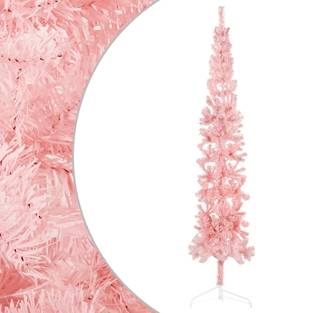 Albero Natale Artificiale Sottile a MetÃ  e Supporto Rosa 240 cm