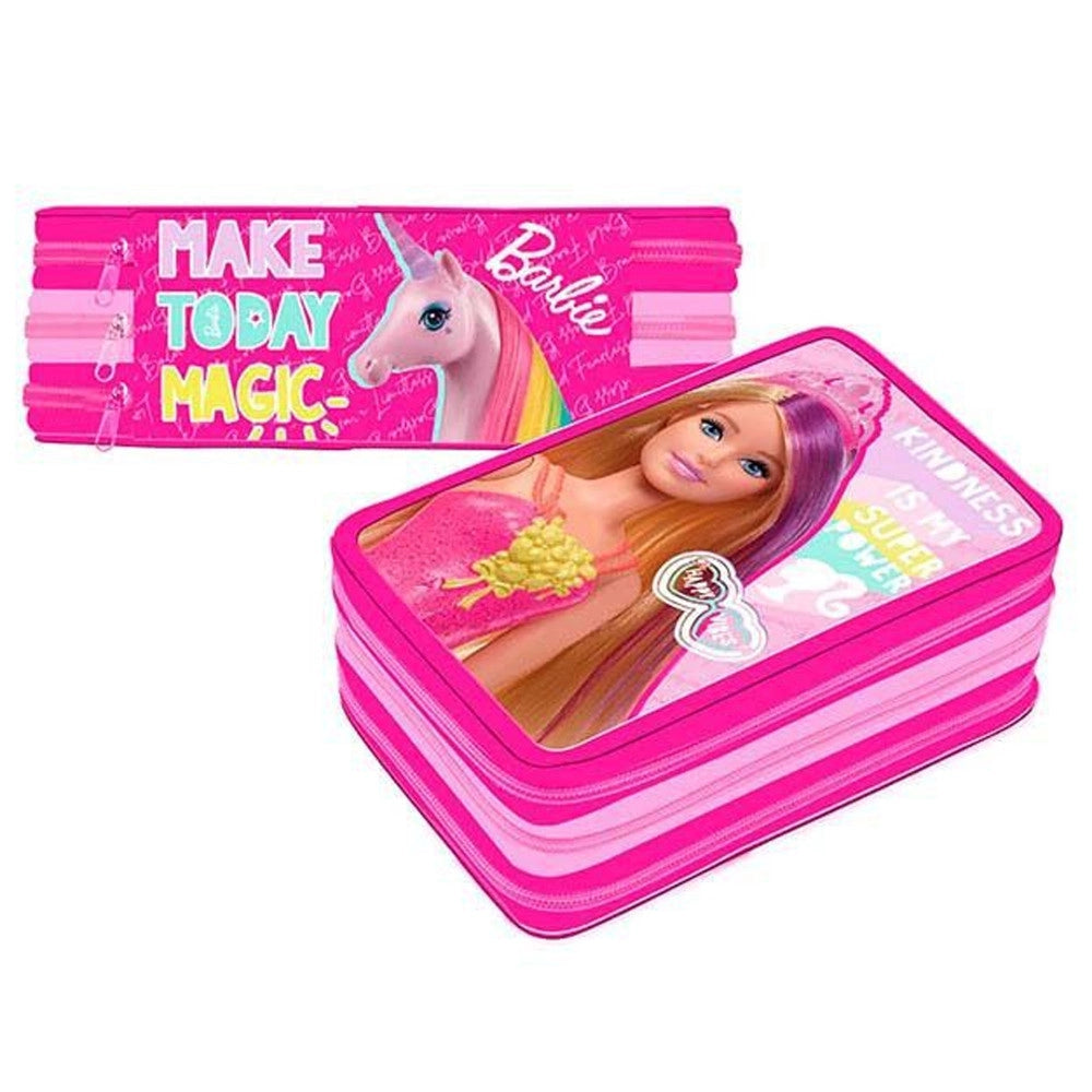 Trade Shop - Astuccio 3 Zip Cerniere Portapastelli Matite Scuola Barbie Make Today Magic -