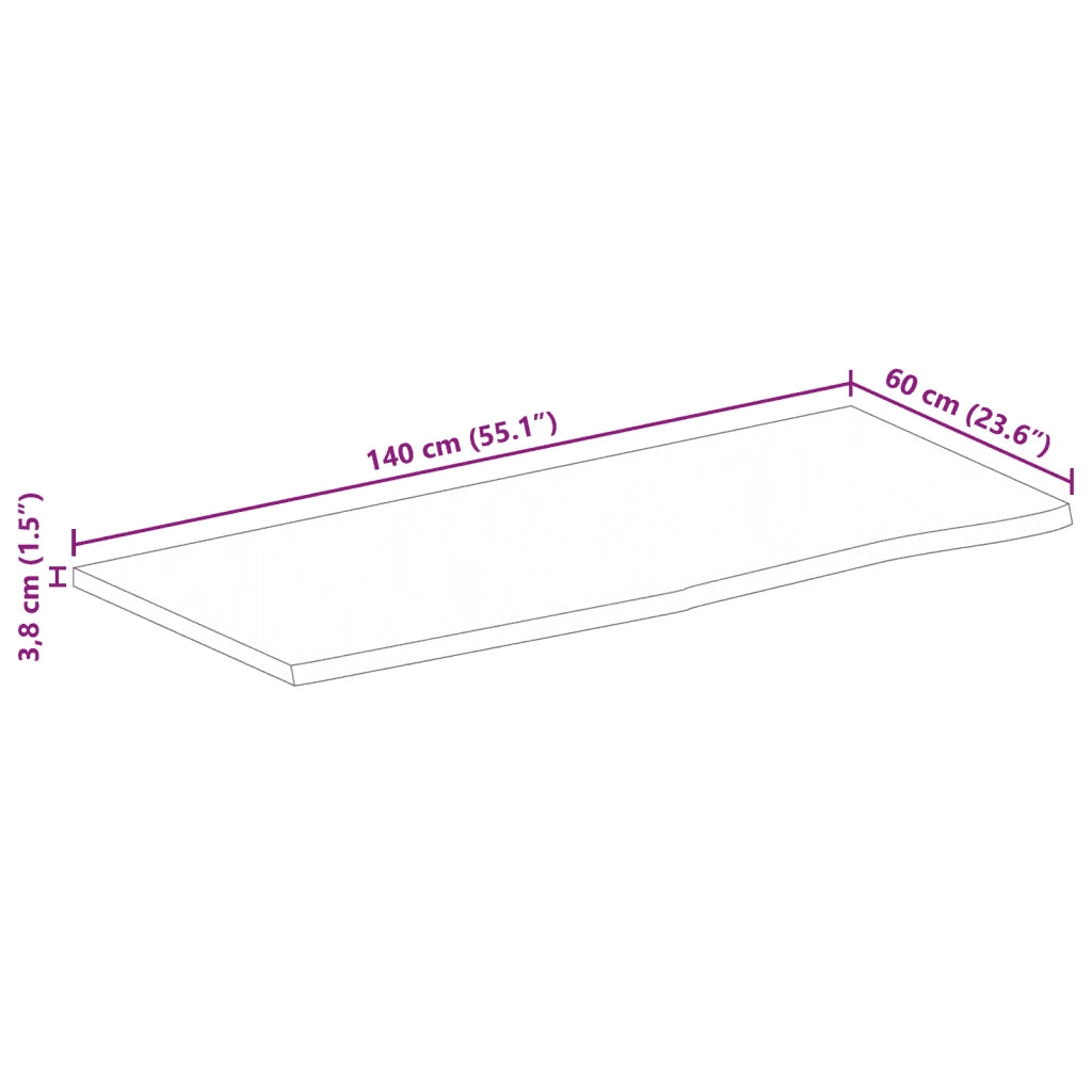 Piano Tavolo Bordi Vivi 140x60x3,8cm in Legno Massello di Mango 370505