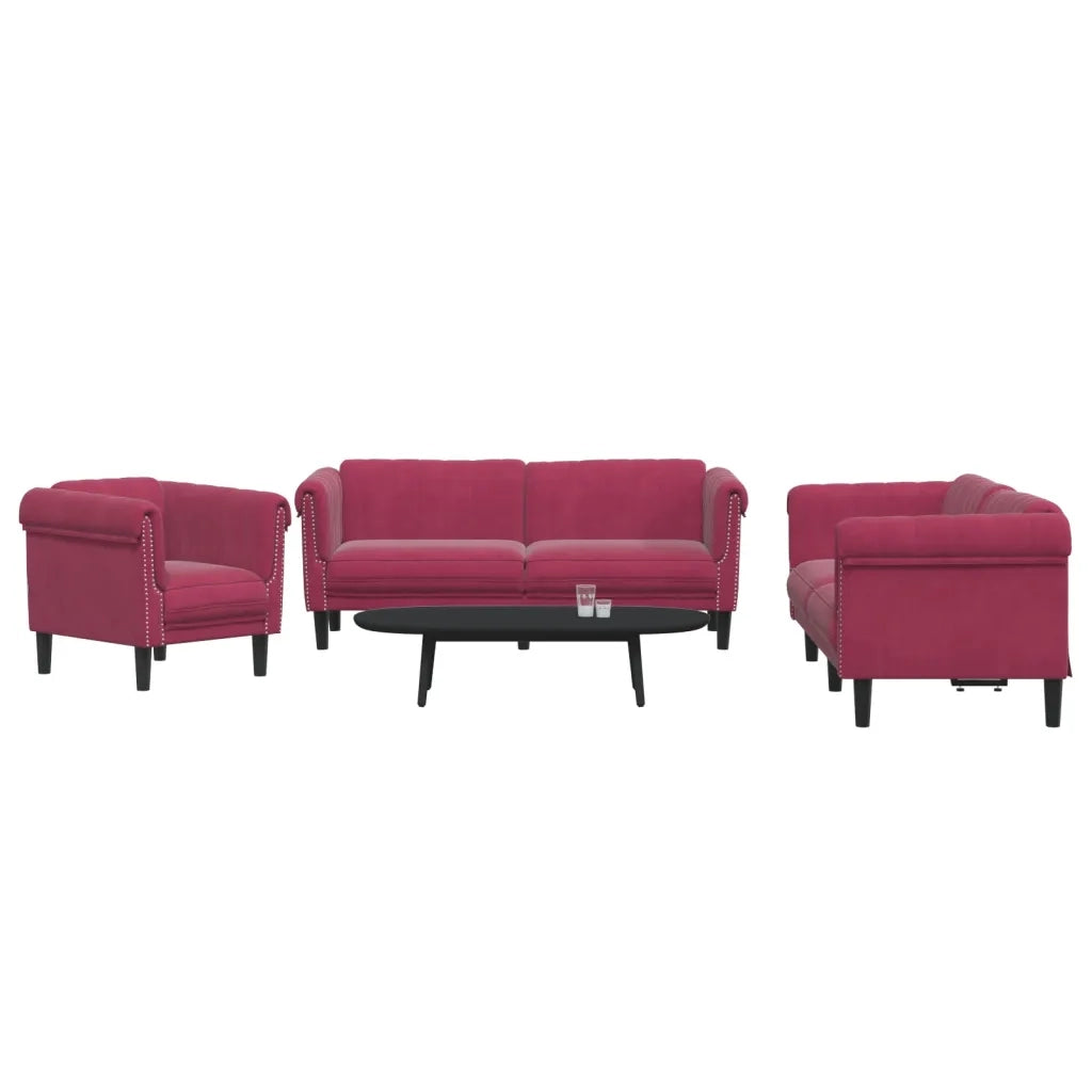 Set di Divani 3 pz Rosso Vino in Velluto