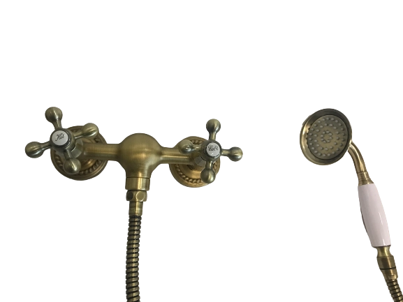 Rubinetto doccia bronzato, vecchio ottone maniglie a stella rosoni decorati
