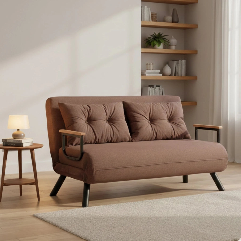 Calvin, Divano Letto 2 Posti Contenitore, 133x78 cm Marrone Sabbia