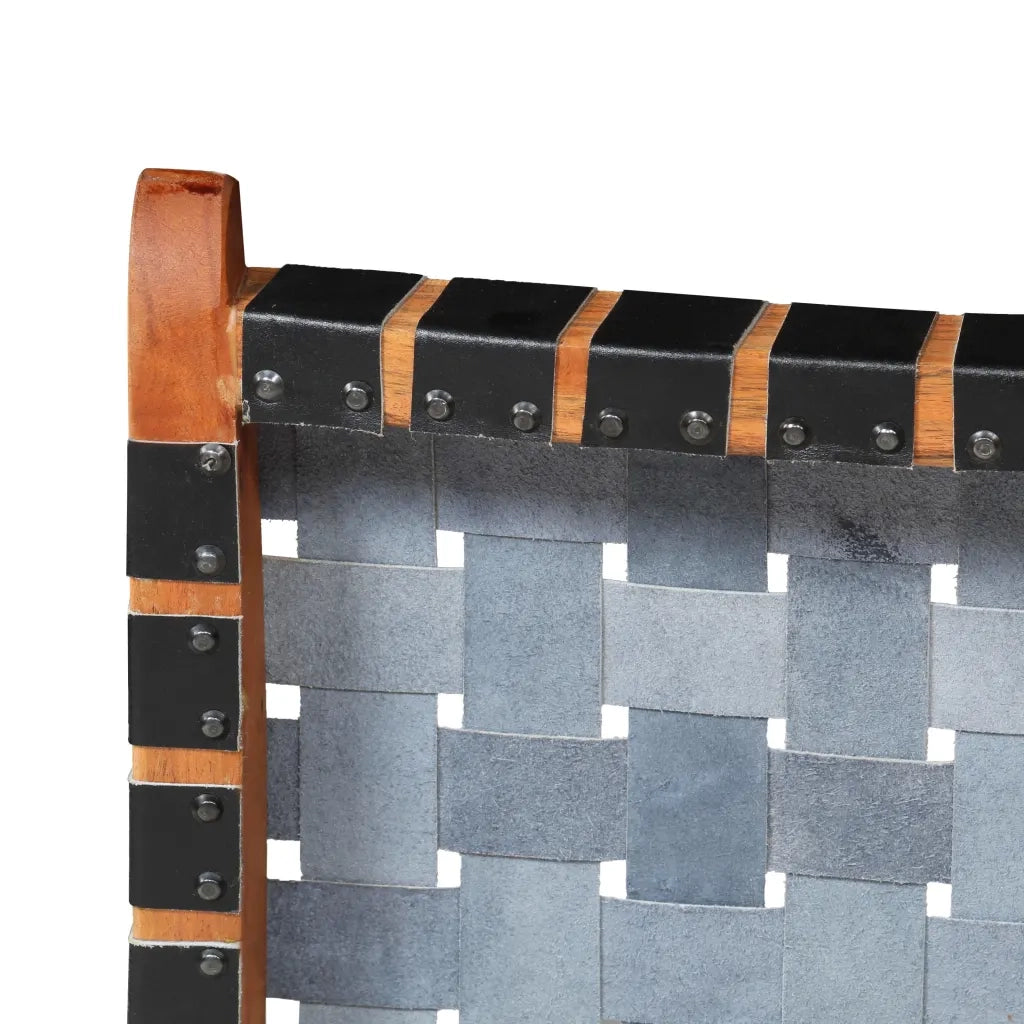 Sedia Pieghevole a Strisce Incrociate Nera in Vera Pelle CFW5733395