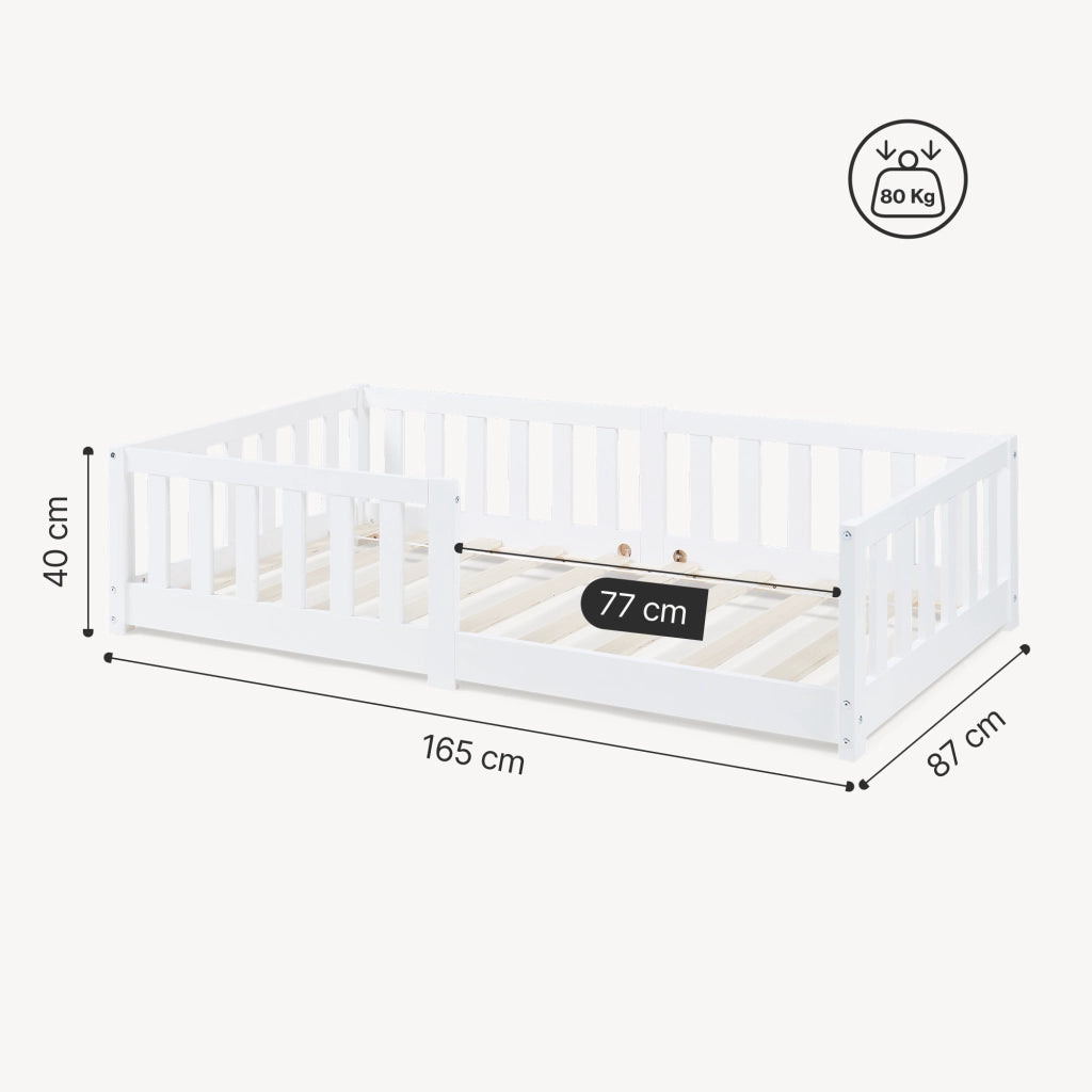 Letto Montessori per Cameretta Tanna in Legno di Pino 80x160 cm - Bianco [en.casa]