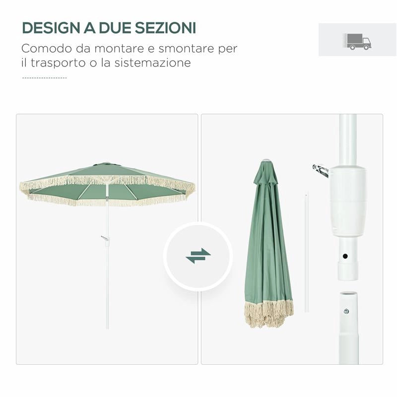 OMBRELLONE DA GIARDINO A MANOVELLA INCLINABILE E PALO A 2 SEZIONI POLIESTERE E METALLO 2.6X2.4 M VERDE