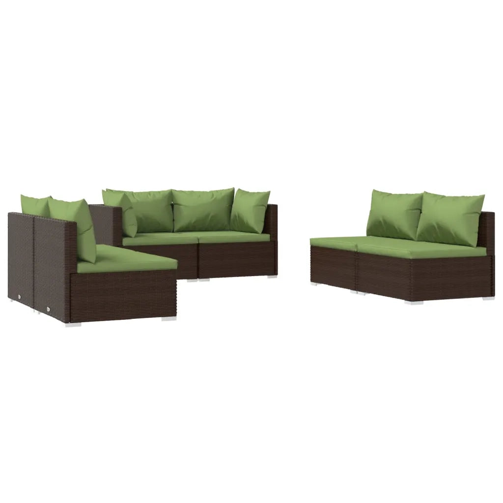 Set Divani da Giardino 6 pz con Cuscini in Polyrattan Marrone cod mxl 35893