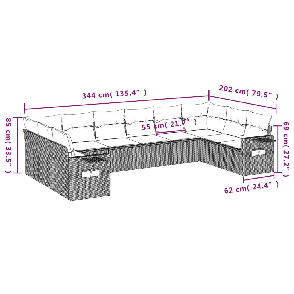 Set Divani da Giardino 10pz con Cuscini in Polyrattan Nero 3253003