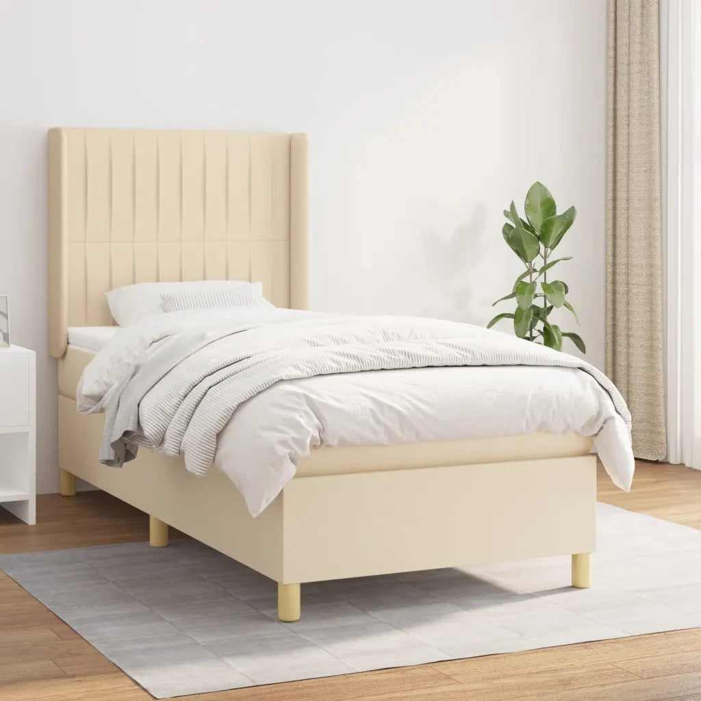 Giroletto a Molle con Materasso Crema 90x190 cm in Tessuto