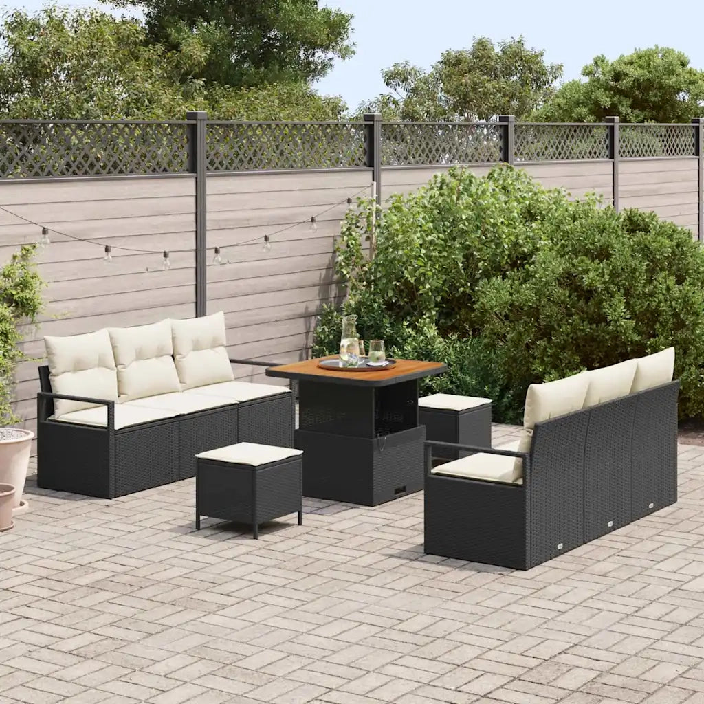 Set Divano da Giardino con archiviazione 9 pcs Nero Poly Rattan