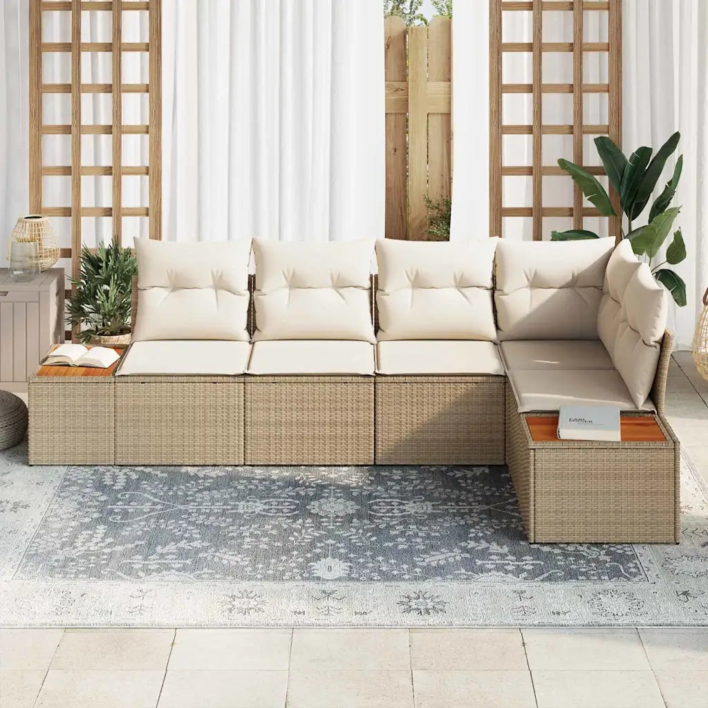 Set Divano da Giardino con cuscino 5 pcs Beige Poly Rattan