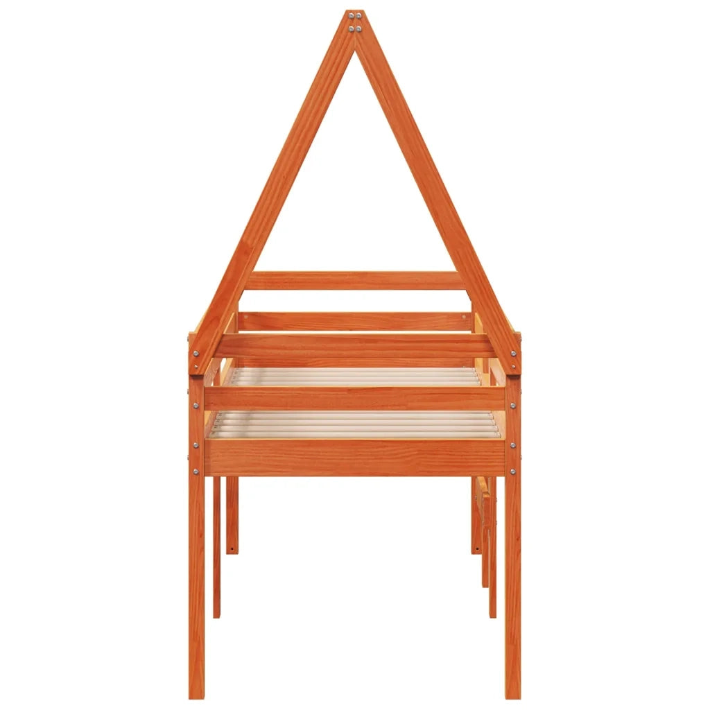 Letto a Soppalco con Tetto Cera 75x190cm Legno Massello di Pino