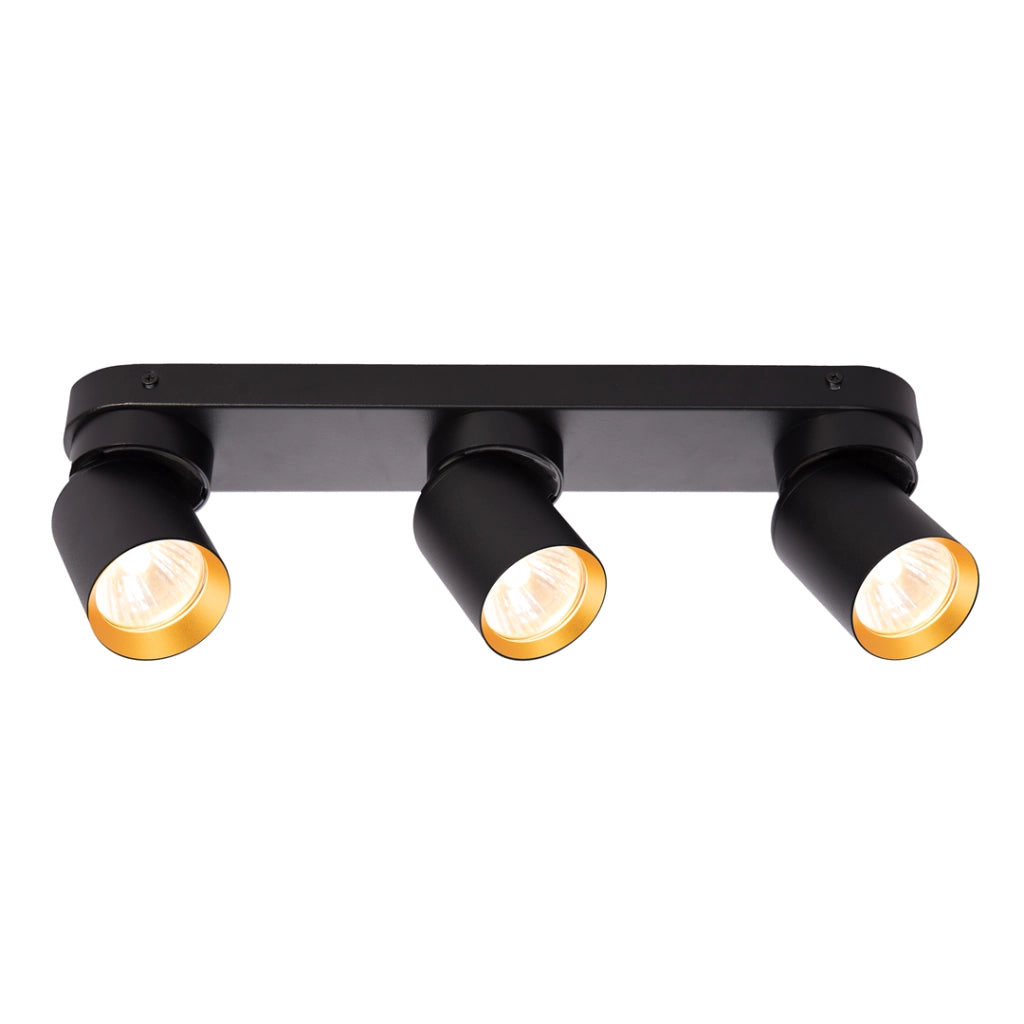 Plafoniera barra nera oro 3 spot GU10 10W Andy Milagro