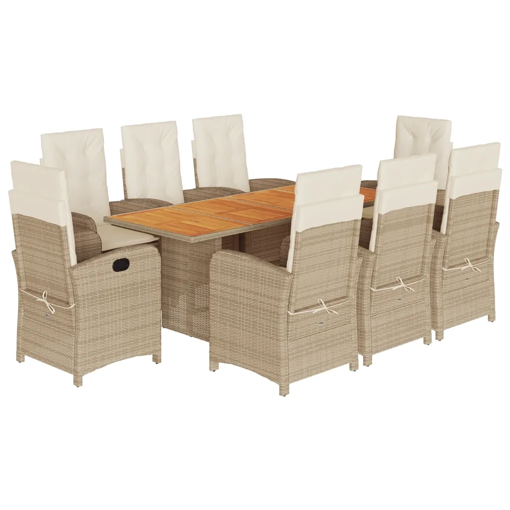 Set Pranzo da Giardino 9 pz con Cuscini Beige Misto Polyrattan 3212285