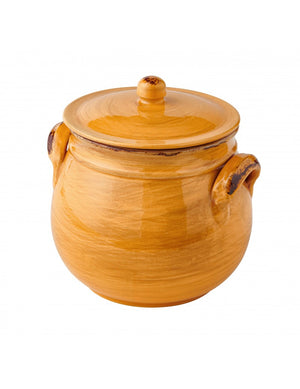 Legumiera gialla con coperchio terracotta da fuoco