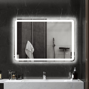 Specchio Bagno da Parete 70x100 cm con Interruttore Touch e Luce LED in Vetro Temperato Argento