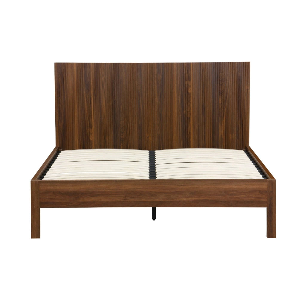 Letto con rete a doghe e testiera 140x190cm decorazione legno, noce