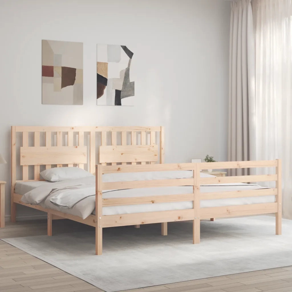 Giroletto con Testiera Super King Size-Struttura Letto in Legno Massello 400678